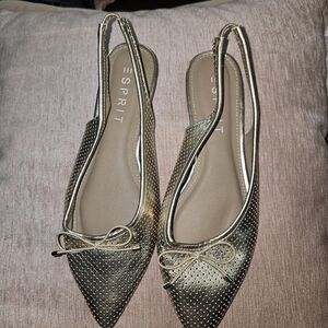 Esprit Gold Slingback Flats with Bow Detail